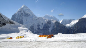 Everest Campo II, climbers camp and in the backdrop the majestic Mount Pumori
